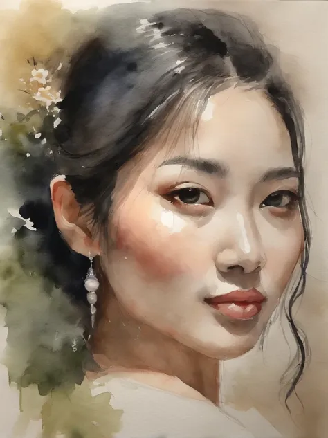 Watercolor painting of a Very Beautiful Korean girl : : Trending on Artstation: : Simple composition creates a sense of order and harmony. The painting reflects the spiritual qualities of the natural world. --up light --ar 9:16