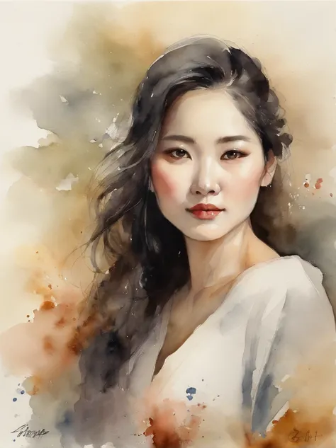 Watercolor painting of a Very Beautiful Korean girl : : Trending on Artstation: : Simple composition creates a sense of order and harmony. The painting reflects the spiritual qualities of the natural world. --up light --ar 9:16