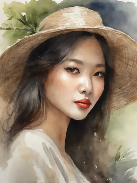 Watercolor painting of a Very Beautiful Korean girl : : Trending on Artstation: : Simple composition creates a sense of order and harmony. The painting reflects the spiritual qualities of the natural world. --up light --ar 9:16