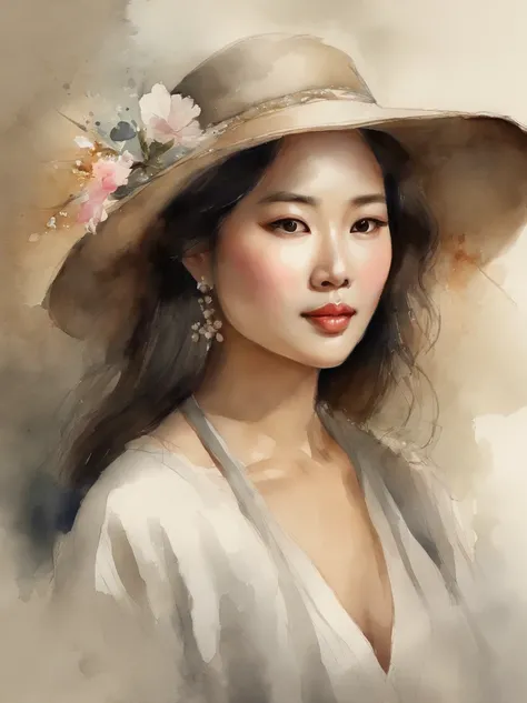 Watercolor painting of a Very Beautiful Korean girl : : Trending on Artstation: : Simple composition creates a sense of order and harmony. The painting reflects the spiritual qualities of the natural world. --up light --ar 9:16