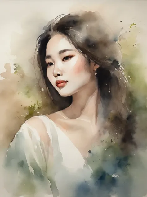 Watercolor painting of a Very Beautiful Korean girl : : Trending on Artstation: : Simple composition creates a sense of order and harmony. The painting reflects the spiritual qualities of the natural world. --up light --ar 9:16