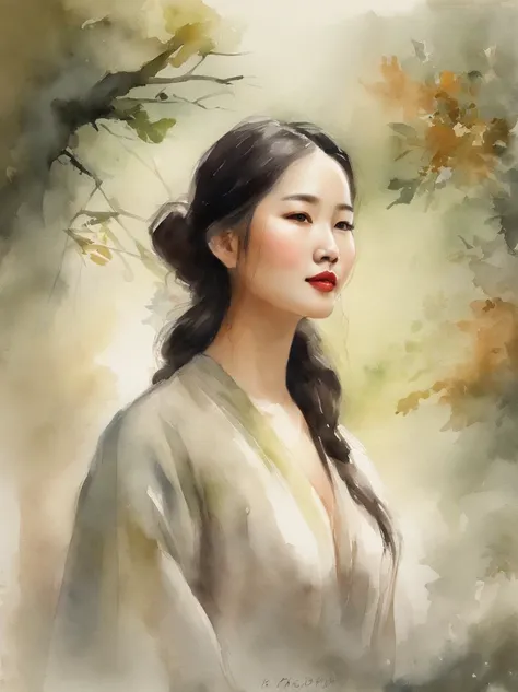 Watercolor painting of a Very Beautiful Korean girl : : Trending on Artstation: : Simple composition creates a sense of order and harmony. The painting reflects the spiritual qualities of the natural world. --up light --ar 9:16