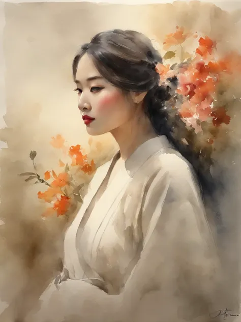 Watercolor painting of a Very Beautiful Korean girl : : Trending on Artstation: : Simple composition creates a sense of order and harmony. The painting reflects the spiritual qualities of the natural world. --up light --ar 9:16