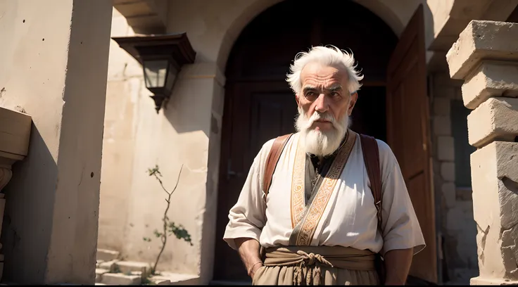 An old greek man from the anciet greece, using characteristic clothes