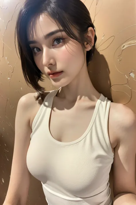 (Ultra Realistic), (Illustration), (High Resolution), (8K), (Very Detailed), (Best Illustration), (Beautiful Detailed Eyes), (Best Quality), (Ultra Detail), (Masterpiece), (Wallpaper), (Detailed Face), Night, Upper Body Up,Armpits, Ice Cream,Short Hair,Inn...