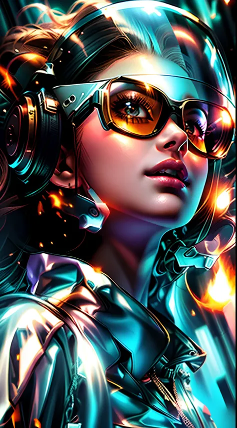 A woman wearing a helmet and sunglasses with a fire in the background, bela arte digital, stunning digital illustration, epic digital art illustration, arte conceitual digital de alta qualidade, exquisite digital illustration, lindo arte digital, lindo pin...