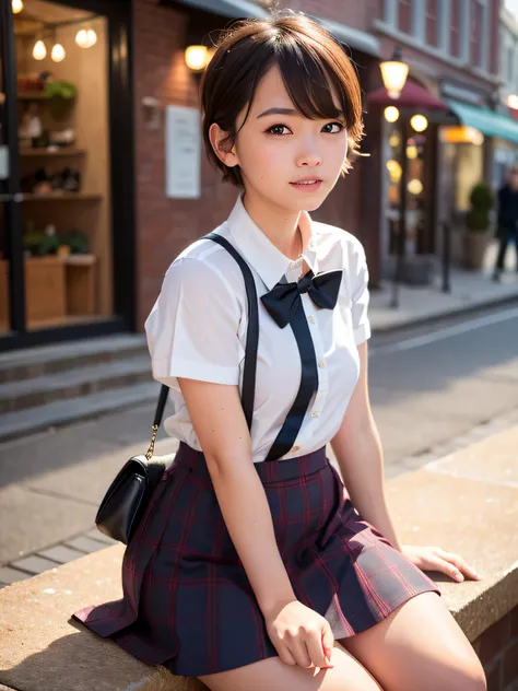 (8k, RAW photo, Best quality, Masterpiece: 1.2), (Realistic, Photorealistic: 1.37), Super detailed, 1 girl, Cute, Alone, Beautifully detailed sky, Detailed cafe, Night, Sitting , date, (nose blush), (smile: 1.1), (closed mouth) medium chest, beautiful deta...