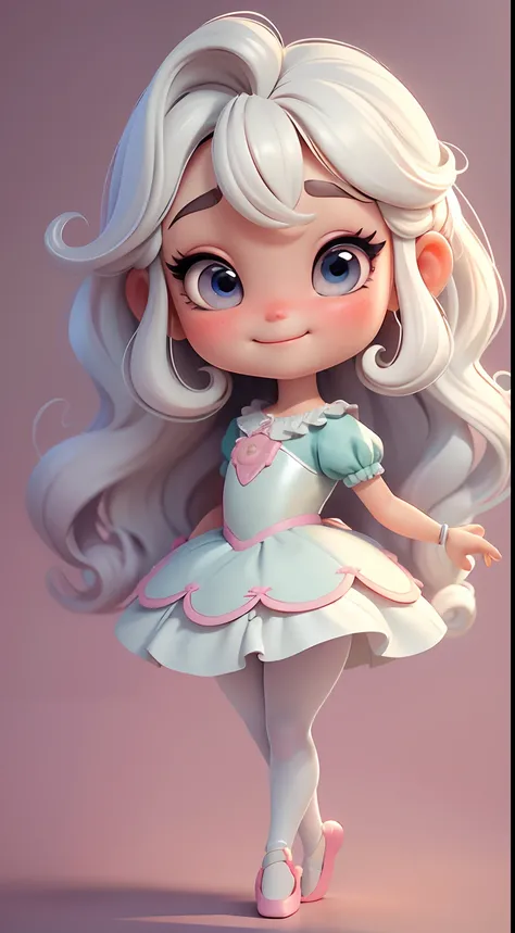 Create a series of cute baby style chibi dolls with a cute ballet theme, each with lots of detail and in an 8K resolution. All dolls should follow the same solid background pattern and be complete in the image, mostrando o (corpo inteiro, incluindo as pern...