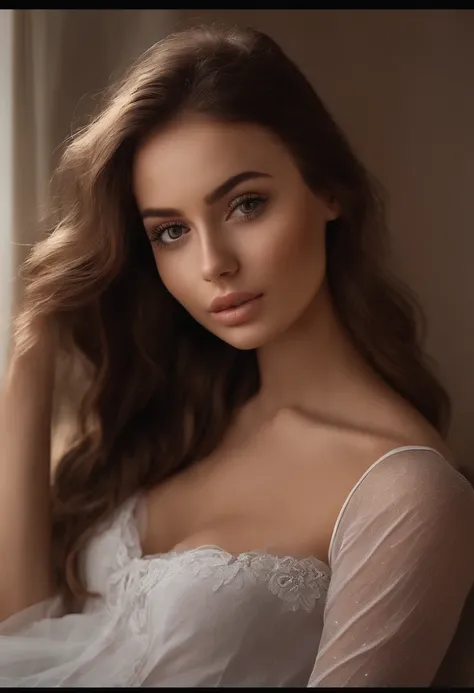 arafed woman fully , sexy girl with brown eyes, ultra realistic, meticulously detailed, portrait sophie mudd, brown hair and large eyes, selfie of a young woman, dubai eyes, violet myers, without makeup, natural makeup, looking directly at the camera, face...