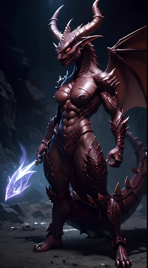 Fighting Gem Demon Creature,Dragon Parts、Full body,Anthropomorphic dragon、(Feminine body:1.3)、cruel、wicked、Realistic Digital, Humanoid、Convoluted, epicd, Dramatic, masutepiece, high detailing, Best Quality, 超A high resolution、Horror movie lighting