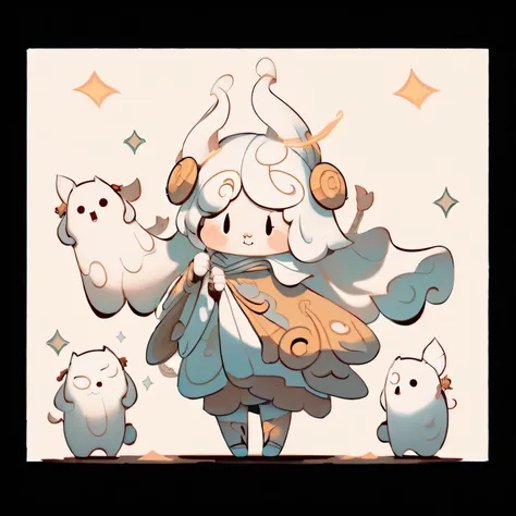 There is a cartoon character holding a group of ghosts, Detailed fanart, official fanart, [ Character design ], lovely art style, danbooru and artstation, Cute detailed digital art, 🍁 Cute, wisps, [ conceptual art ]!!, Great character design, cute characte...