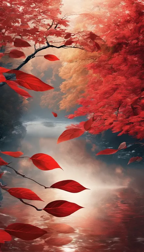 A few red leaves have a little white frost on them，Late autumn view，Beautiful views，Heaven and earth are pure，Autumn colors are clear，Everything was beautiful，Golden wind and water dew reflect dazzling light