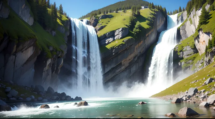 Cascading Waterfall in the Heart of the Alps