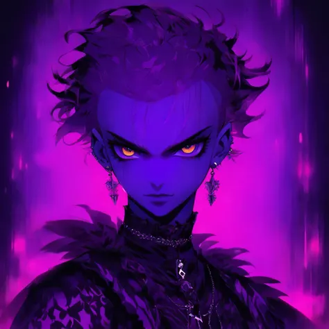 androgynous male Gothic lolita with purple shaved head