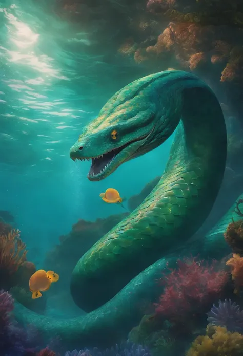 uma serpente monstruosa do mar enorme com caracteristicas de anime