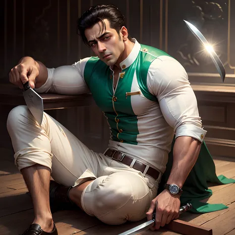 Salman khan as rolex , mass , full blood on shirt , long knife in hand