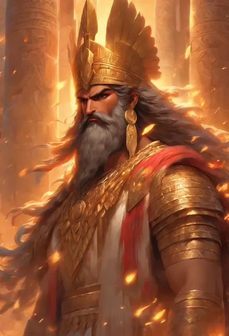 (((Akkadian God))) best quality, ultra-high resolution, 4K detailed CG, master piece,Enki,man,black beard and hair,pointed crown,wings, Sumerian clothing, (((four wings))), cuneiform, Akkadian Mythology, Babylonians, Assyrians, Painting style, aesthetics, ...