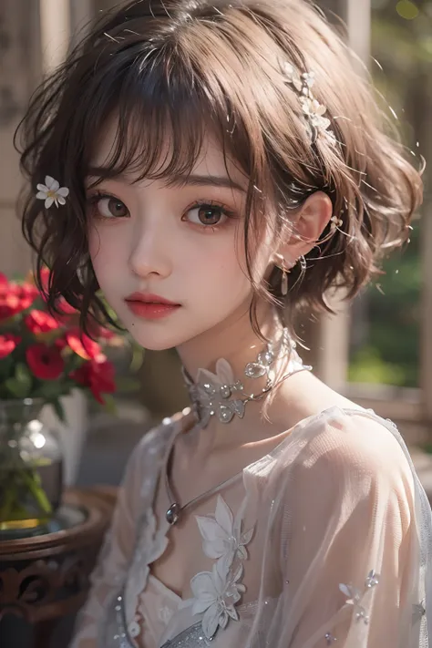 ((upper Shot))、(Photoreal Stick:1.2)、8K UHD、hight resolution、(1girl in)、in her 20s、(looking at view)、(A dark-haired), (Bery short hair)、(smil)、(High quality shadows)、Detail Beautiful delicate face、Detail Beautiful delicate eyes、Pretty Kpop Girl、(Korean Urz...