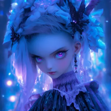 (best quality,4k,8k,highres,masterpiece:1.2),ultra-detailed,(realistic,photorealistic,photo-realistic:1.37),androgynous male Gothic lolita with purple shaved head,beautiful detailed eyes,beautiful detailed lips,extremely detailed eyes and face, casting glo...