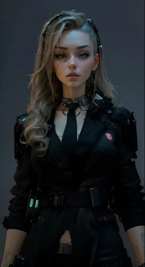 ((Best quality)), ((masterpiece)), (highly detailed:1.3), 3D, beautiful (cyberpunk:1.3) hacker woman with thick voluminous hair operating a computer terminal