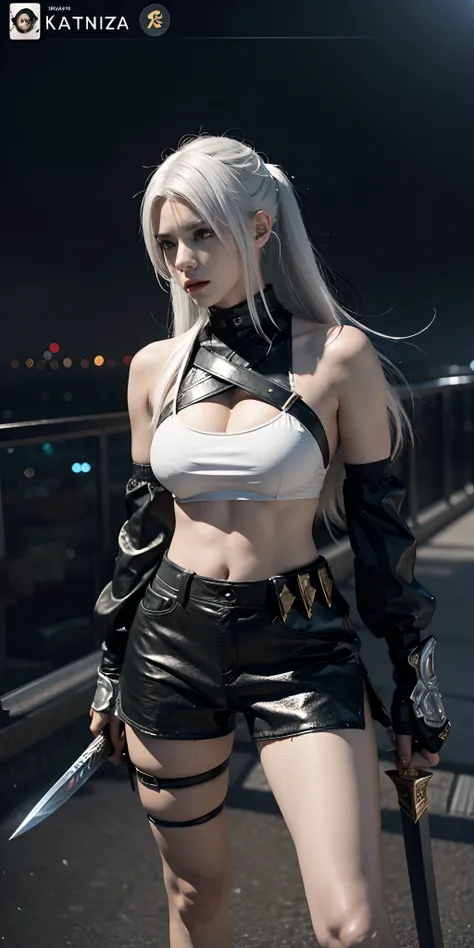 a close up of a person in a costume with a sword, as a character in tekken, female character, tifa lockhart with white hair, katana zero video game character, lunar themed attire, kda, slim body, cyborg - girl with silver hair, upper body avatar, fashion g...