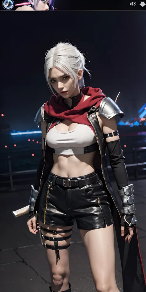 a close up of a person in a costume with a sword, as a character in tekken, female character, tifa lockhart with white hair, katana zero video game character, lunar themed attire, kda, slim body, cyborg - girl with silver hair, upper body avatar, fashion g...