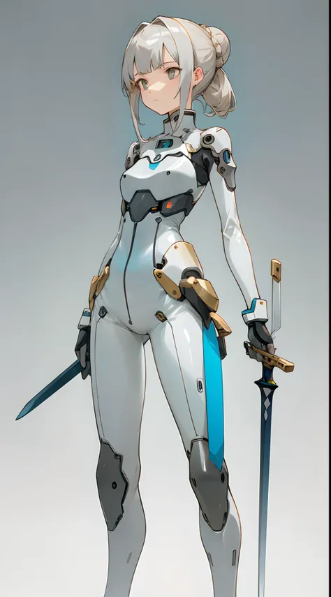 (masterpiece, best quality) detailed, 1Character , blue archive art style ,  pastel washed out colors , cell shade , soft, muted shades ,gentle colors ,

Wearing a mix of futuristic body suit and sword art online outfit. 

Beautiful woman , hair in a bun ,...