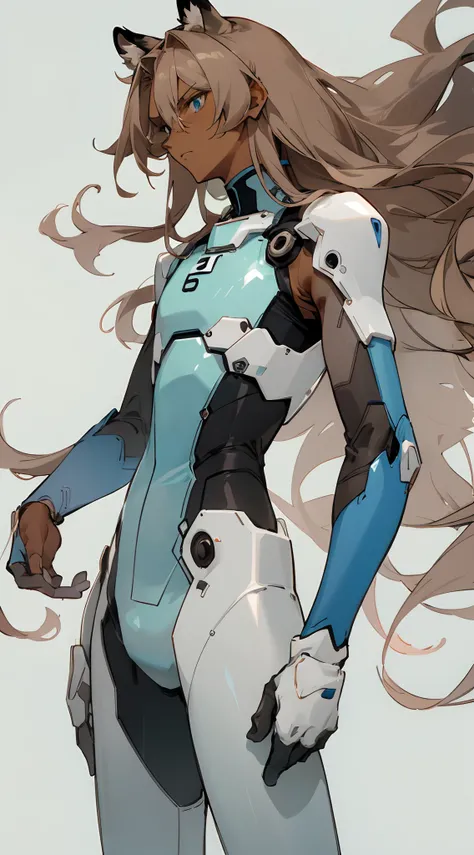 (masterpiece, best quality) detailed, 1Character , blue archive art style ,  pastel washed out colors , cell shade , soft, muted shades ,gentle colors ,

Wearing a mix of futuristic body suit and sword art online outfit. 

((Beautiful man:1)) , ((Dark skin...