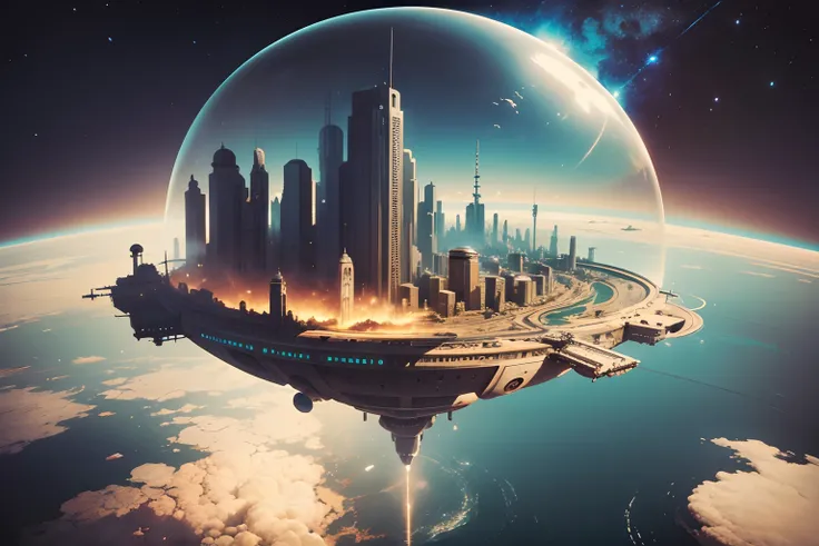 (1 Clear_Domed city floating in space), Dieselpunk:1.5, industrial:1.5, James Blish, "Cities_in_Flight", Spindizzy, Rust Belt, retro_sci-fi:1.5, orbiting above Mars:1.2