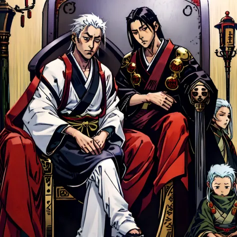 ITACHi sitting on throne with ORICHIMARU in the background