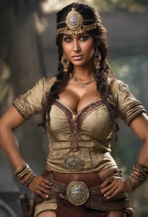 big boobs indian, deep cleavage army costume