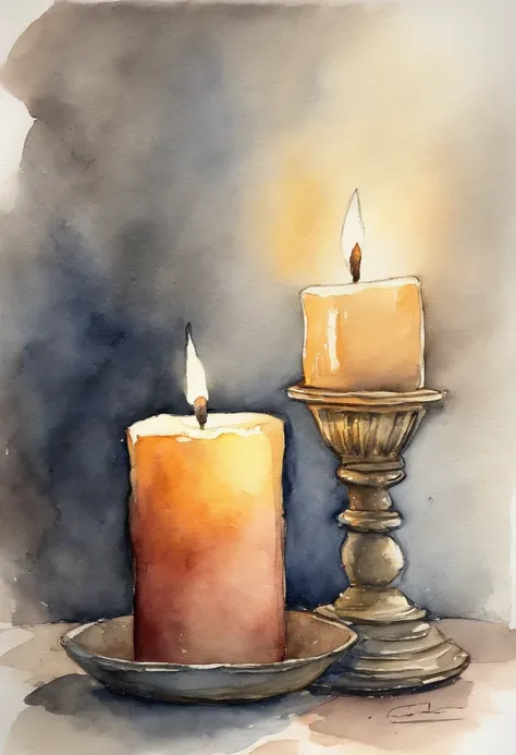 sketch, a candle, in the dark,  au natural, pastels, beautiful