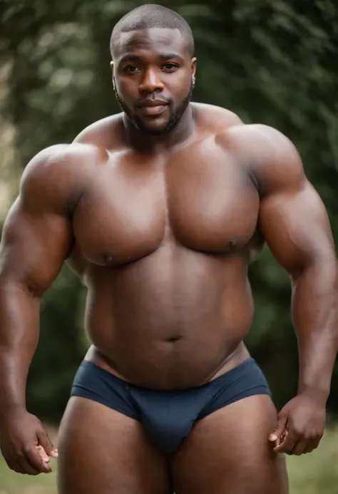 Big belly black guy with small  penis shaft, legs spread open to expose big testicles between the legs with the camera soft light stocky build with flabby pecs and round face anatomical correct  penis shaft with circumsized  head, black skin tones, dark sk...