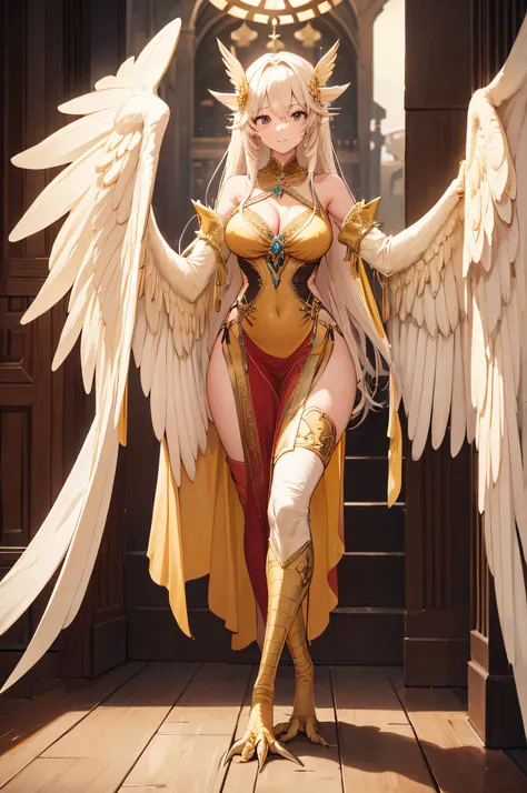 4K,hight resolution,One Woman,harpy,full bodyesbian, toenails,, large wings,cream colored Hair,Longhaire,Arabic dancer dresses