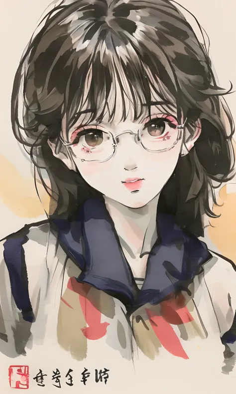 Chinese style painting glasses cute tomboy