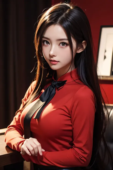 Anime girl in red shirt and black tie poses for photo, by Yang J, very detailed Artgerm, Rin Tohsaka, Artgerm jsc, artwork in the style of guweiz, beautiful digital works of art, ArtGerm. high detailing, range murata and artgerm, Style ArtGerm, ig model | ...