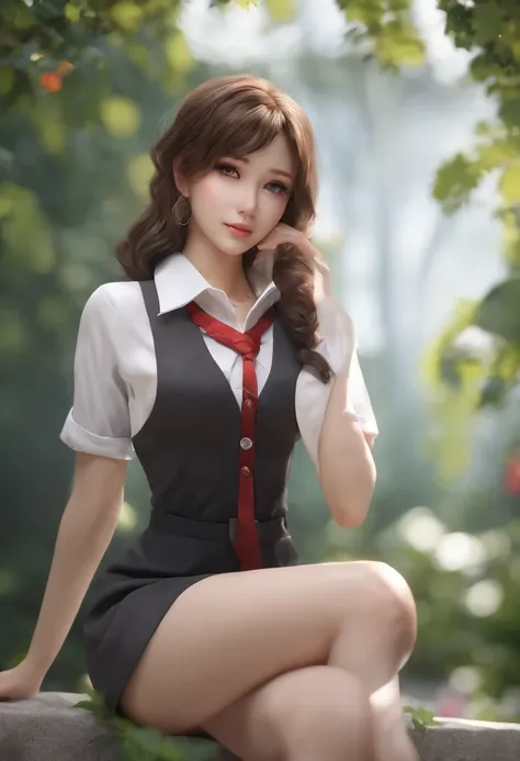 ((medium breast, 15 year old girl, small head)), ((15)) daylight, sunlight, (perfect body : 1.1), (young), (short wavy hair:1.2), full body shot, (girl wearing school uniform:1.4, pleated skirt, button up shirt), ((school uniform)), (extremely detailed CG ...