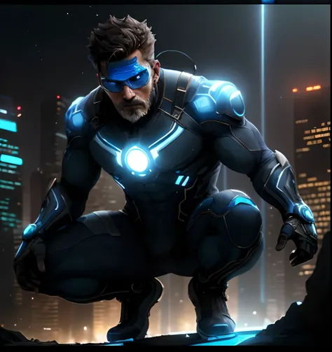 a man in a suit with a glowing head and blue eyes, sigma from overwatch, cyberpunk iron man, concept art of tony stark, reed richards, cyber suit, amazing 8k character concept art, cyber noir, epic scifi character art, epic sci - fi character art, epic sci...