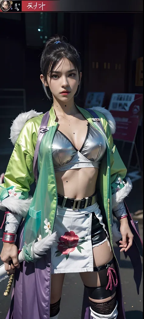 a close up of a person in a costume with a sword, as a character in tekken, female character, tifa lockhart with white hair, katana zero video game character, lunar themed attire, kda, slim body, cyborg - girl with silver hair, upper body avatar, (( medium...