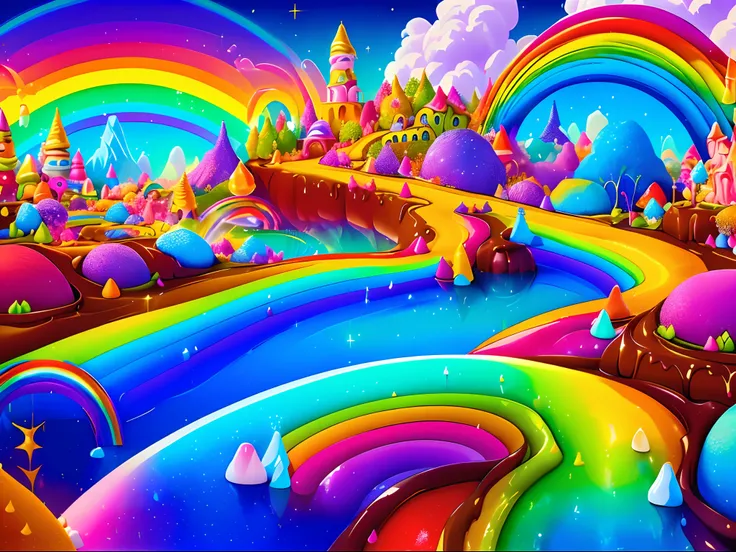 (tmasterpiece, Best quality:1.3), hyper-high detail, fantasy, 8K, candyland, Dynamic,SENSE OF CINEMA, Ultra detail, Full background, dream magical, illustration, water dripping, glittery, (Odd cookies:1.3), (Ocean), , syrup, glitters, scenery, ((No Man)), ...