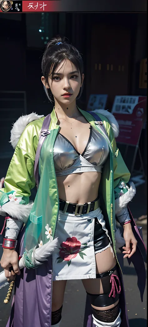 a close up of a person in a costume with a sword, as a character in tekken, female character, tifa lockhart with white hair, katana zero video game character, lunar themed attire, kda, slim body, cyborg - girl with silver hair, upper body avatar, (( medium...