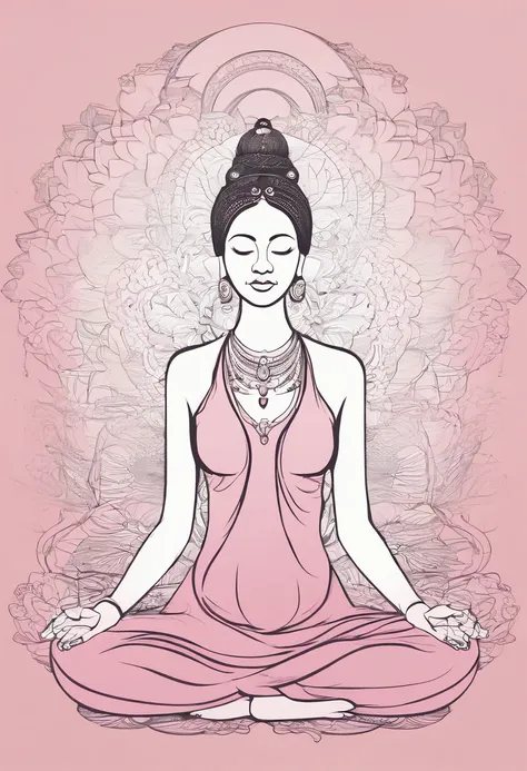 Pink lotus，Elegant female figure silhouette sitting on lotus, Health and meditation,  yoga, Lotus, padmasana, , pink zen style