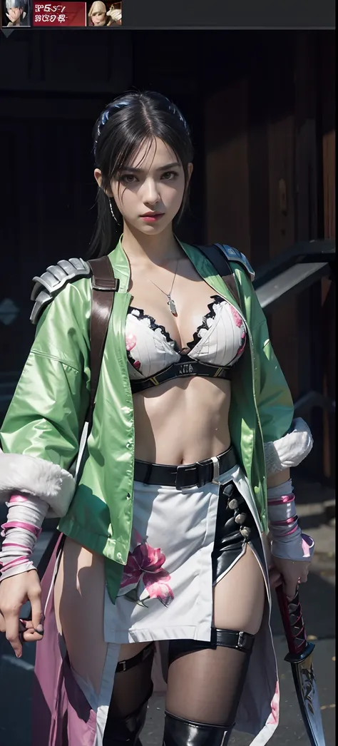 a close up of a person in a costume with a sword, as a character in tekken, female character, tifa lockhart with white hair, katana zero video game character, lunar themed attire, kda, slim body, cyborg - girl with silver hair, upper body avatar, (( medium...