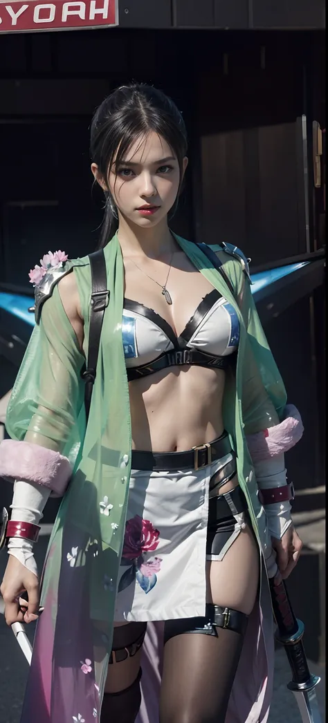 a close up of a person in a costume with a sword, as a character in tekken, female character, tifa lockhart with white hair, katana zero video game character, lunar themed attire, kda, slim body, cyborg - girl with silver hair, upper body avatar, (( medium...