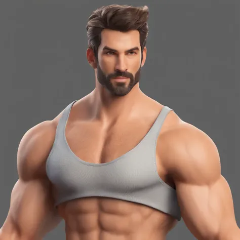 hot man, stubble, tanktop, armpits, hairy, smug face, short pants, muscles, Glossy and delicate,Clean background, Good gloss, 3D rendering of,Best quality