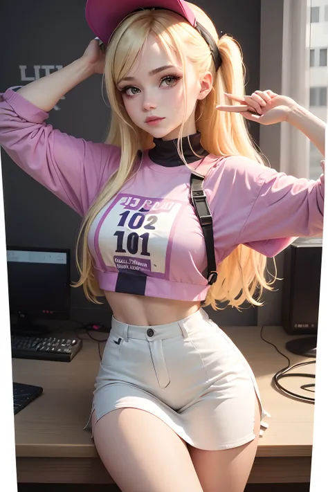 Theres a girl, das vor einem Fernseher sitzt, Twitch-Streamer / Gamerin Belle Delphine, recorded in the late 2000s, Profilaufnahme, Aufgenommen Mitte der 2000er Jahre, halfbody headshot, Blond, ca. 1 9 Jahre alt, Profilbild 1024px,