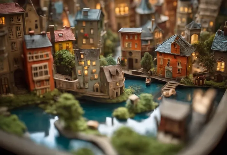 Step into a world of imagination with this whimsical photograph of a city floating in a bathtub. The miniature city is meticulously crafted with intricate details, showcasing buildings, bridges, and bustling streets. Playful creativity is evident in the vi...