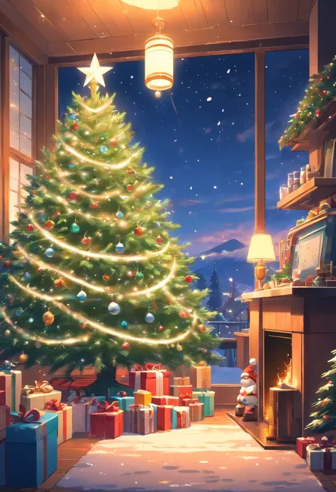 统一 8k 壁纸，ultra - detailed，Beauty and aesthetics，tmasterpiece，best qualtiy，christmas，Main car，Automotive elements，（Matching elements：elk，santa，Bell，gifts，snowflower，Christmas tree，）glittery，Warm，Detailed