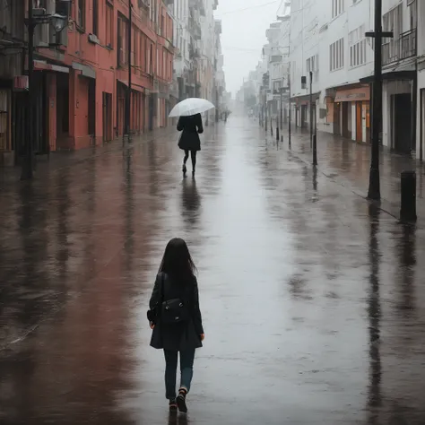 Girl walking on rain hd backside view