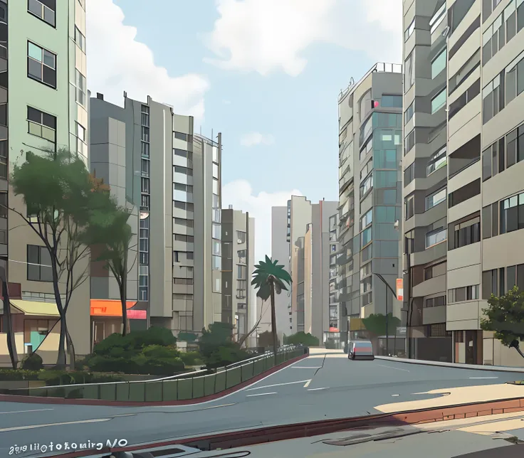 anime big breast，modern neighborhood，High-rise residential